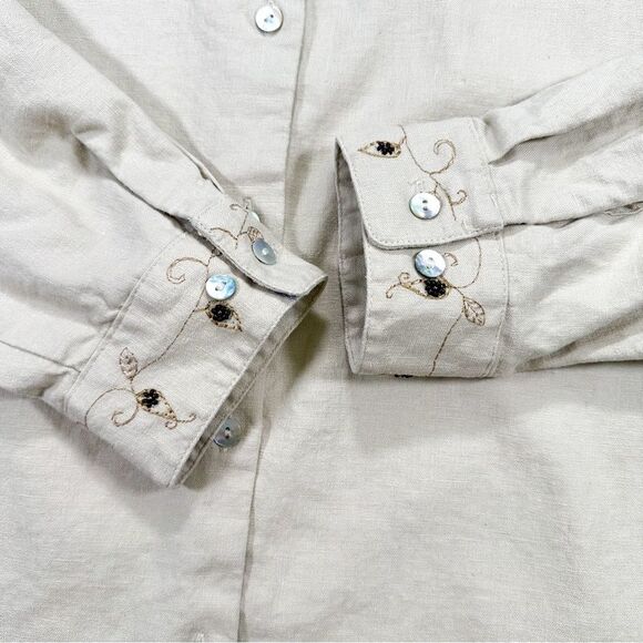 Orvis Womens Size Large Linen Blend Vintage Button Down Shirt Beaded Embroidered - Picture 4 of 11